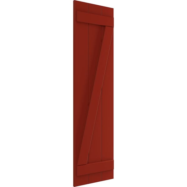 True Fit PVC Three Board Joined Board-n-Batten Shutters W/Z-Bar, Fire Red , 16 1/8W X 68H